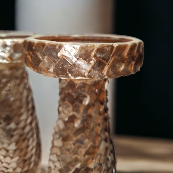 RARE Capiz Shell Candle Stands - Set of 2 - Picture 4 of 8